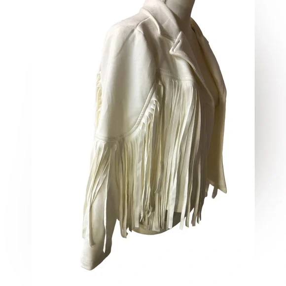 CHARTOU Women's Chic Cropped Tassel Fringe Faux Suede Moto Jacket NWT - Picture 9 of 13